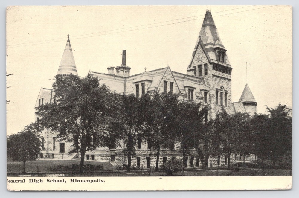 Minneapolis Minnesota~Central High School Bldg~B&W Photo~PM 1912~Vintage PC