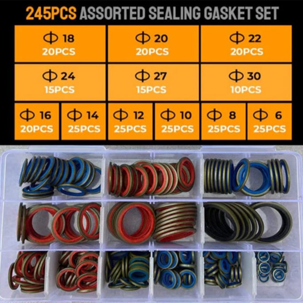 100Pcs/245Pcs Assorted Sealing Gasket Set,Rubber Combination Gasket Repair Box.