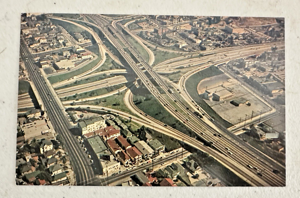 Vintage Los Angeles Freeway System Postcard Mitock & Sons Aerial View California