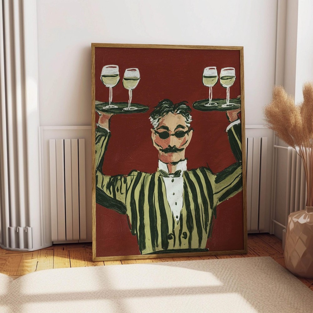 Vintage Waiter Wine Poster – RεtrØ Bar & Kitchen Wall Art