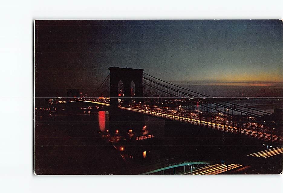 Postcard Night view of Brooklyn Bridge New York City New York USA