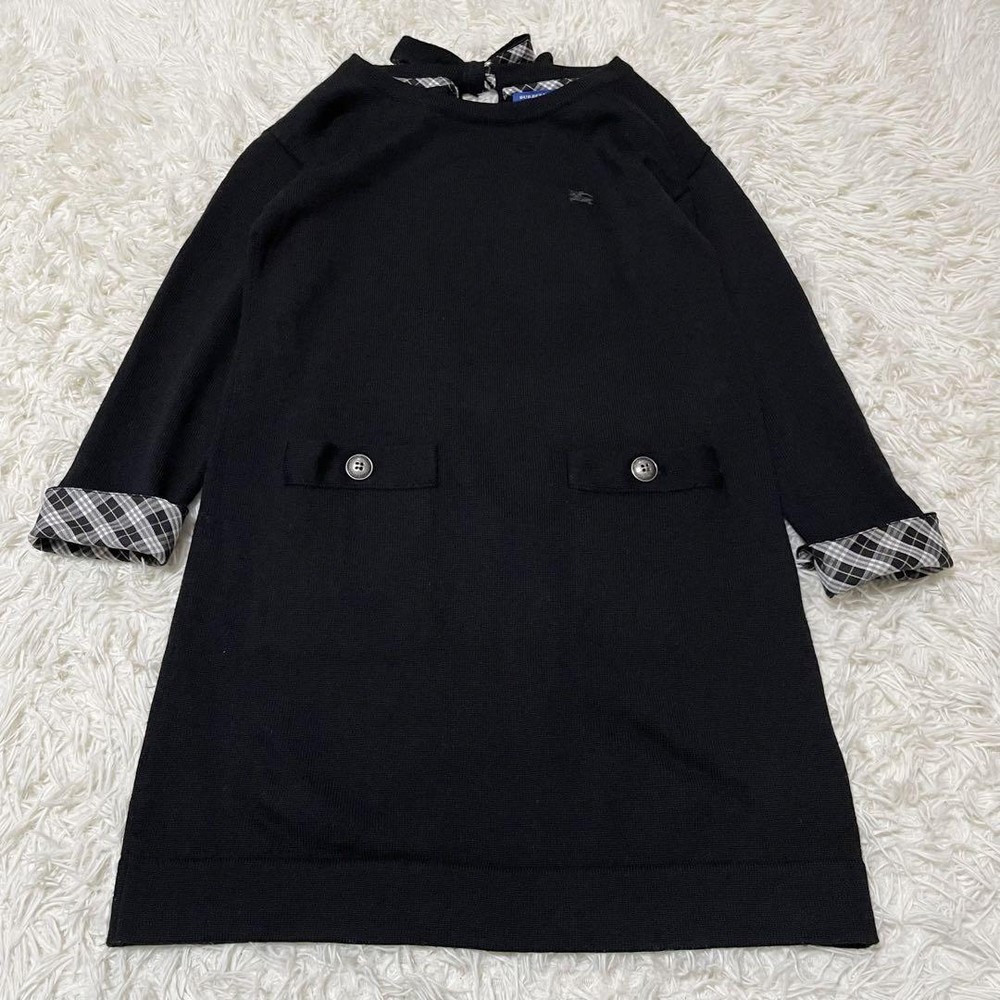 Burberry Blue Label Knit Dress Nova Check Embroidery Size 38 Black