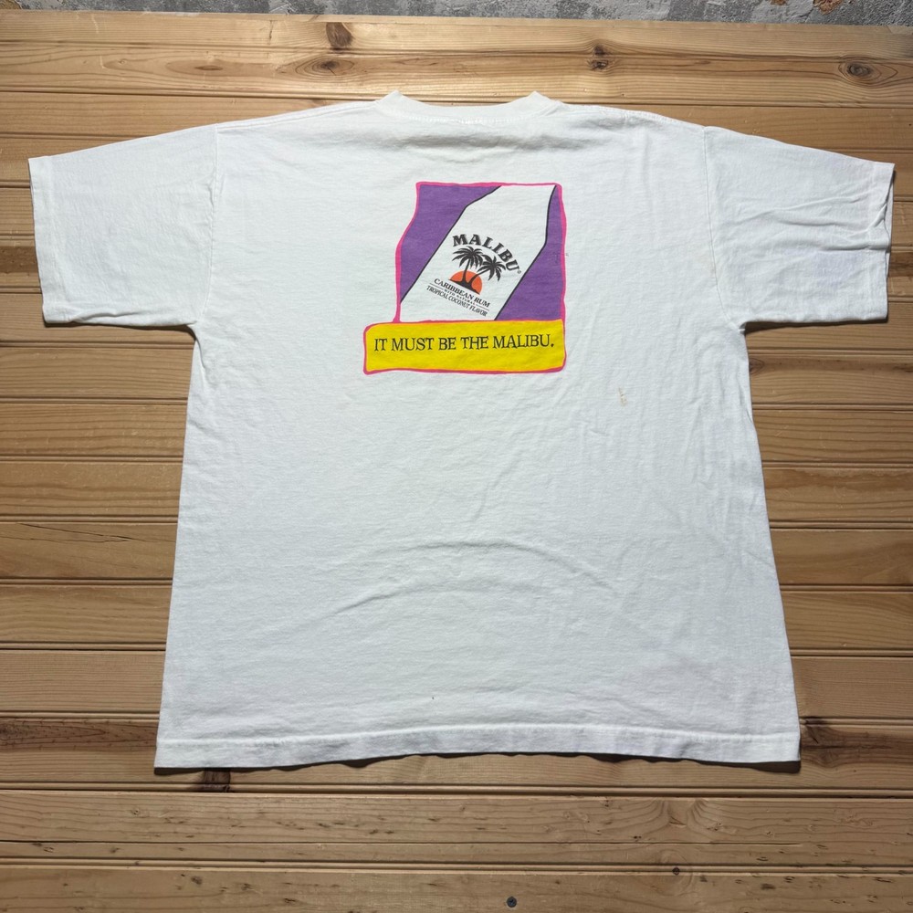 Vintage 90s Malibu Rum Caribbean Happy Hour Souvenir T-Shirt USA Mens - Size XL