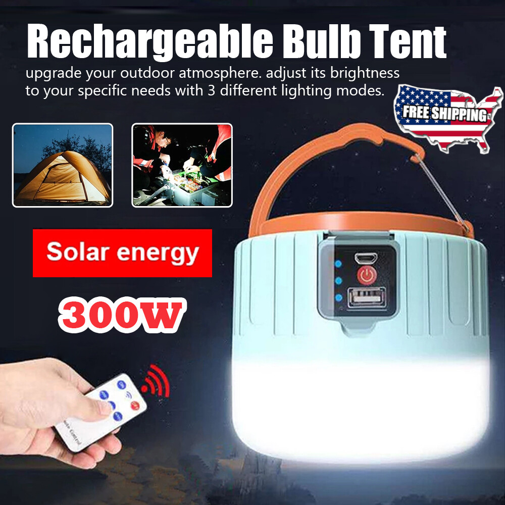 Solar Camping LED Lamp USB Rechargeable Tent Light Outdoor Hiking Remote Lantern