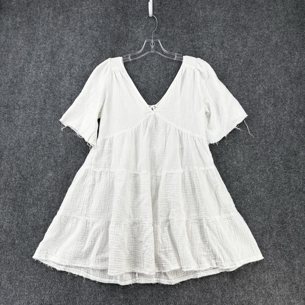 Aerie Pool To Party White Gauzy V Neck Dress Women’s Medium Beachy Resortwear