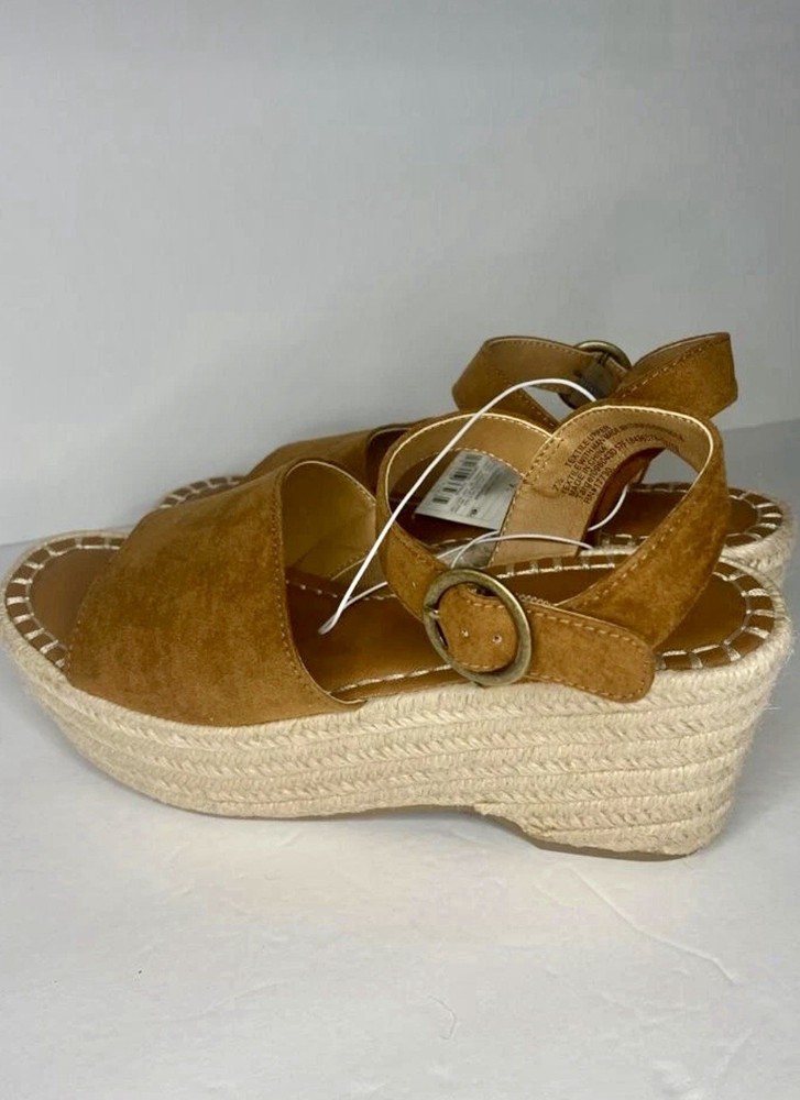NEW 8.5 Morgan Sandal Espadrille Wedge Pump FAUX SUEDE Cognac Universal Thread