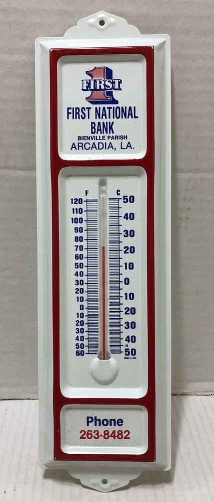 Vintage First National Bank Arcadia Louisiana Advertising Thermometer Brand New  -image