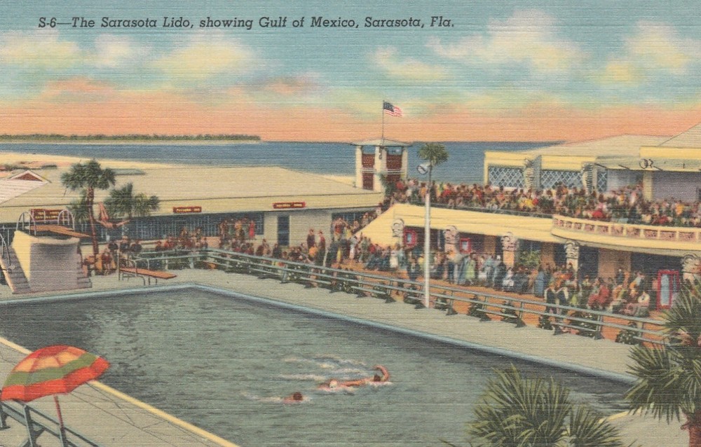 The Sarasota Lido showing Gulf of Mexico Sarasota Florida Souvenir Postcard