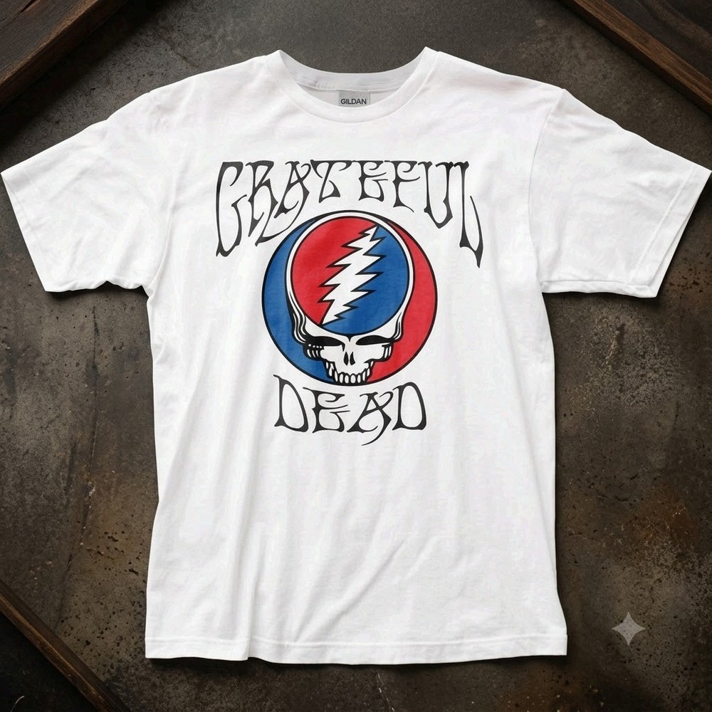 HOT!!! Grateful Dead Logo Steal Your Face Mens T Shirt White Tee Free Ship