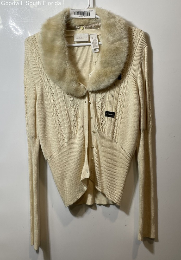 Liz Claiborne Womens Beige Long Sleeve Knitted Cardigan Sweater Size Large