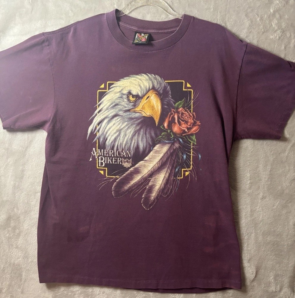 Vintage 1995 3D Emblem Spring Run Laughlin NV Biker T Shirt Eagle Rose USA Men L