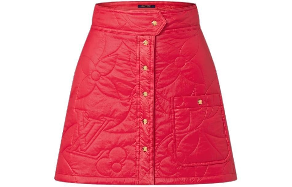 LV Louis Vuitton Red Quilted Monogram Flower Mini Skirt FR 36/US 4/Small
