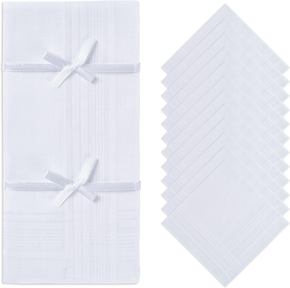 12 Handkerchiefs Cotton Classic Hankies Large Men Hankerchief Hanky Pocket Lot