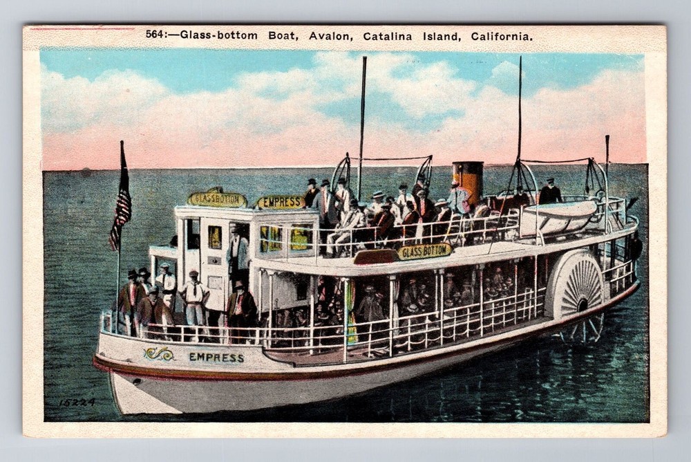 Catalina Island CA-California, Glass Bottom Boat, Avalon, Vintage Postcard