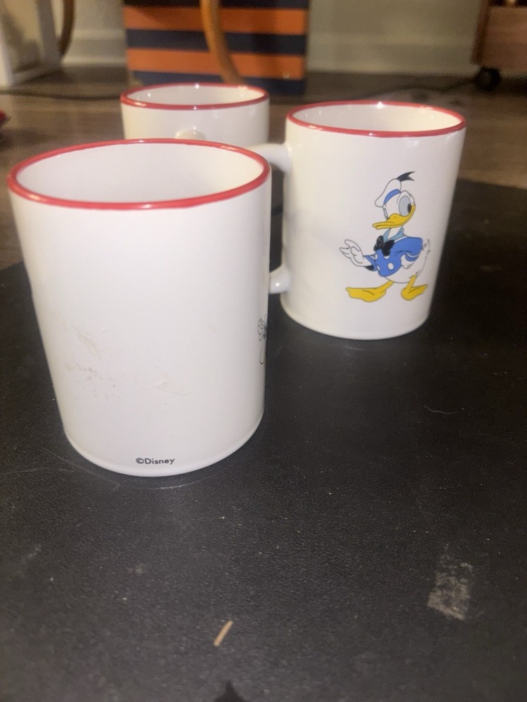 Disney Red Rim Coffee Cup Mickey Mouse Minnie Pluto Beverage Mug