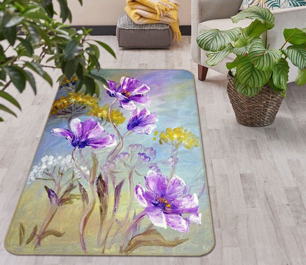 3D Purple Painted Flower ZHUC2428 Game Non Slip Carpet Mat Photo Carpet Amy