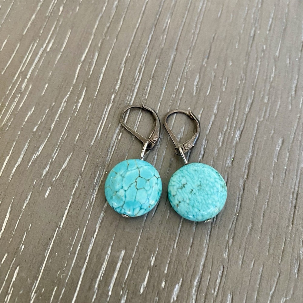 Dangle Earrings Vintage 925 Dangle Earrings Turquoise Discs