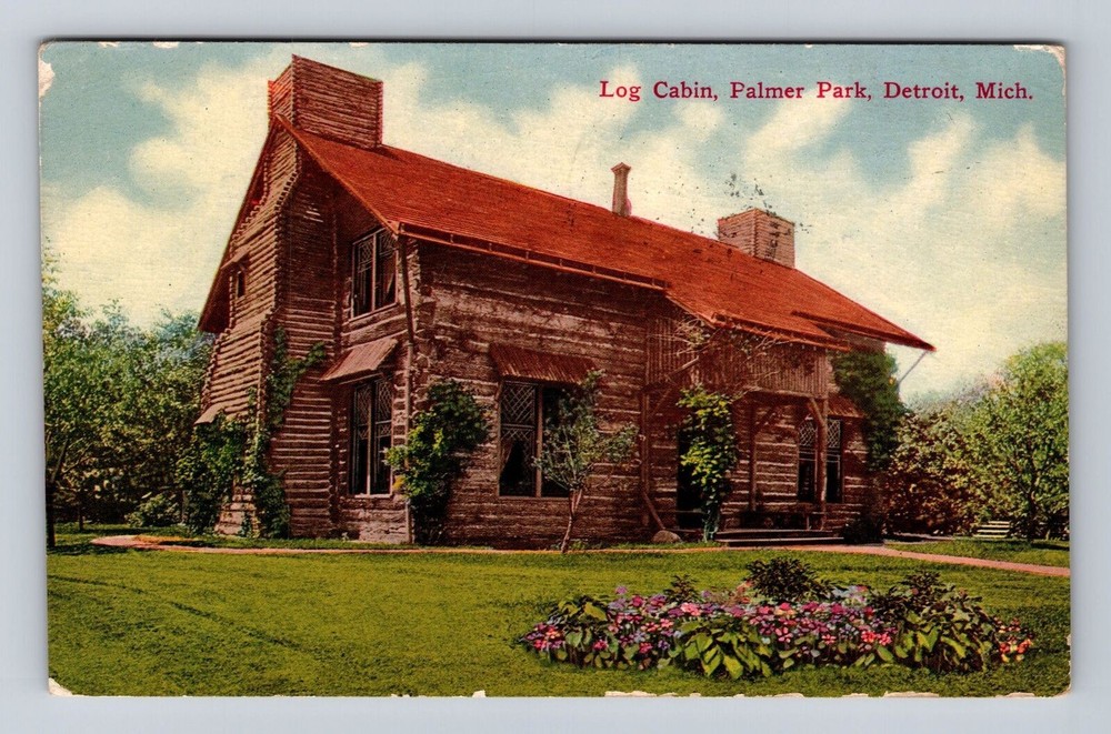 Detroit MI-Michigan, Palmer Park Log Cabin, Antique Vintage Souvenir Postcard