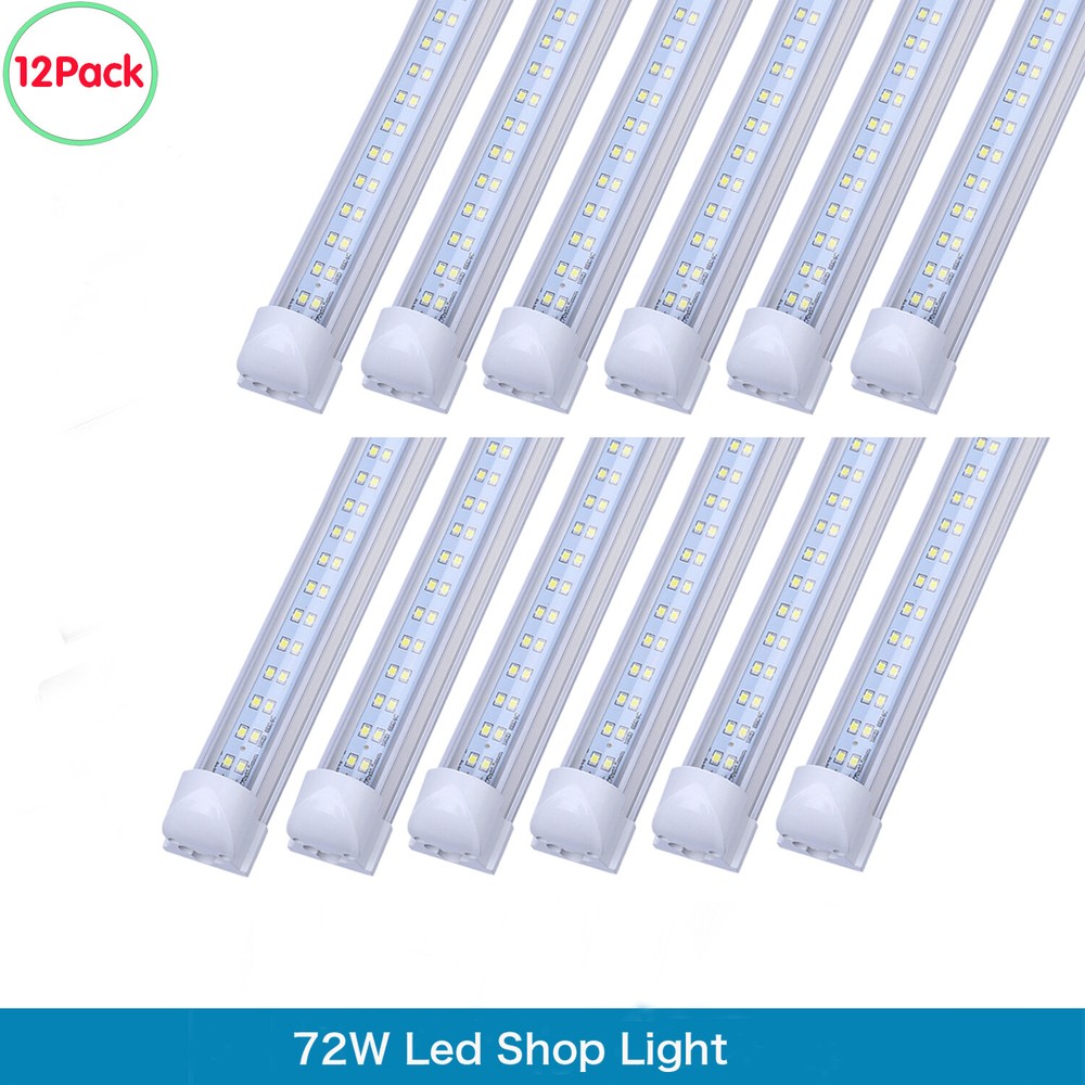 12Pack 8FT Led Tube Light 72W T8 Integrated 8' Led Shop Light Warehouse Fixture