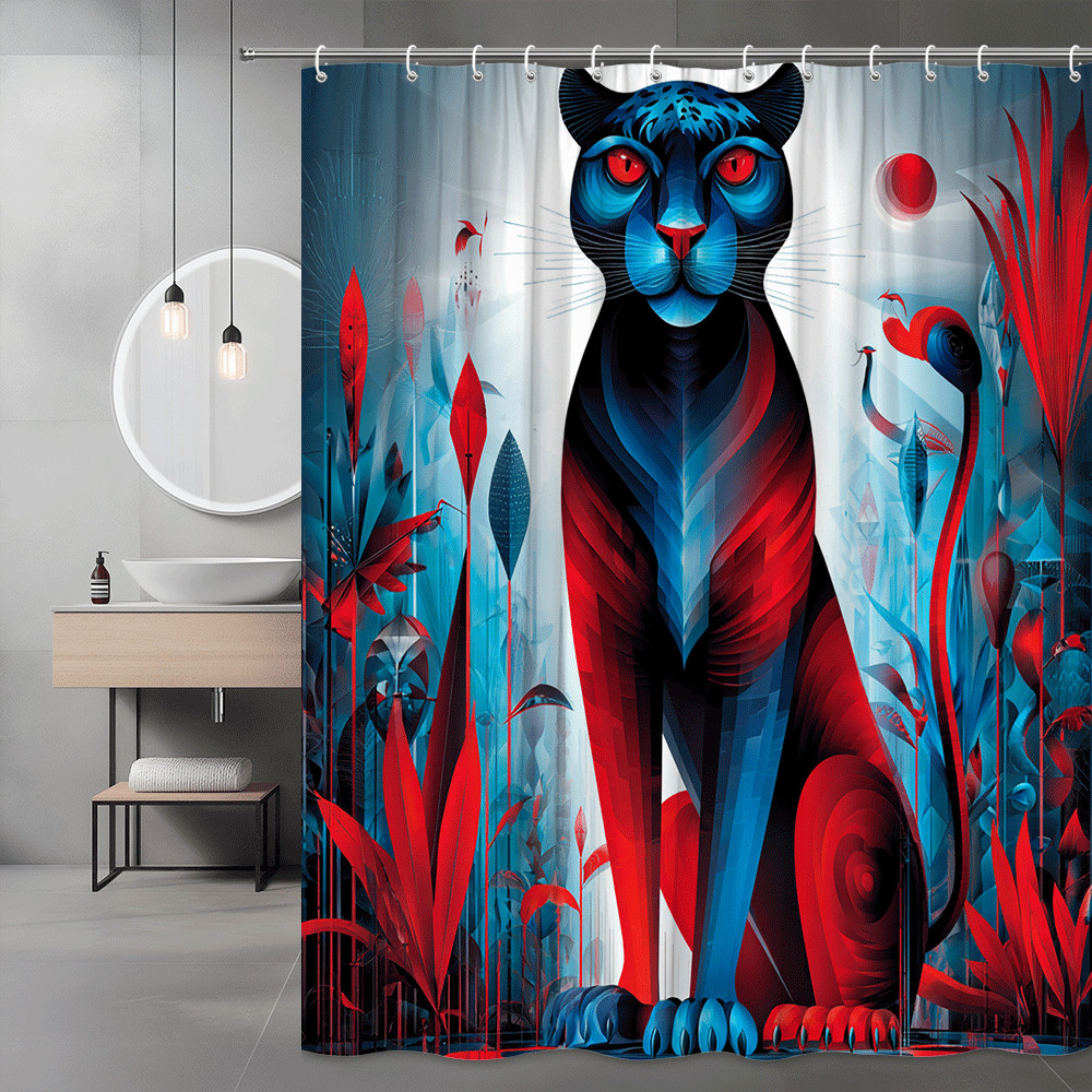Abstract Panther Shower Curtain Red Blue Graphic Art