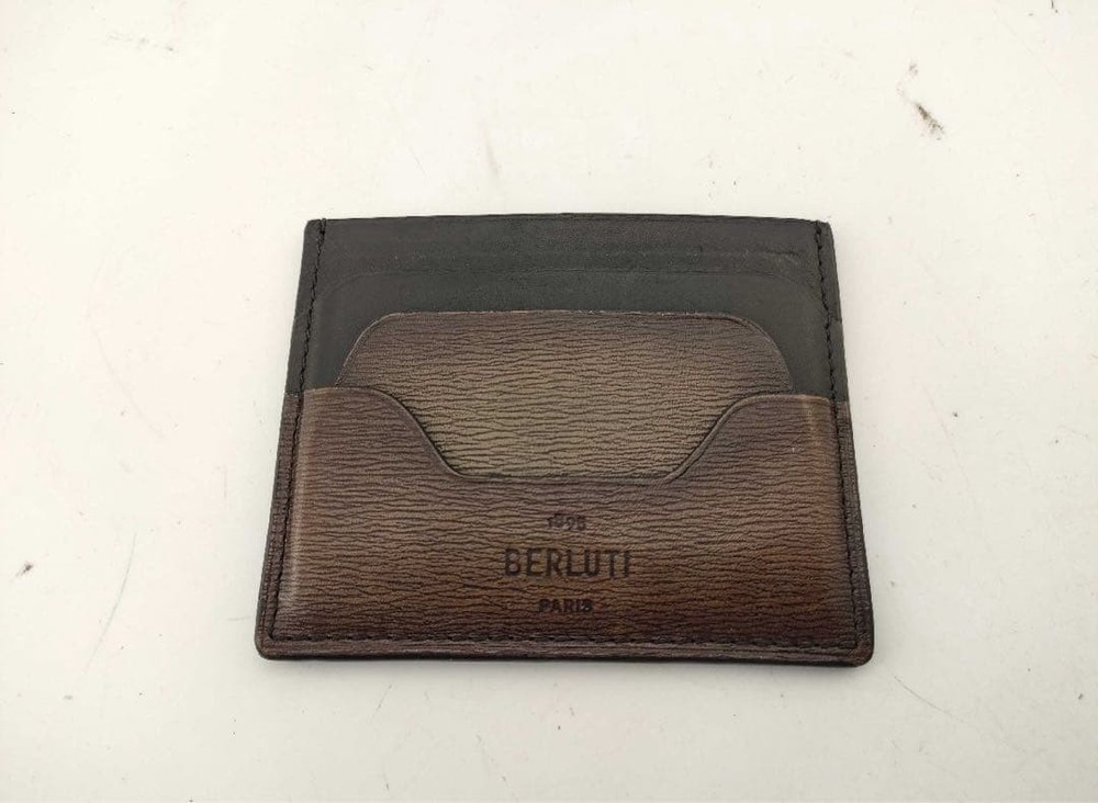 Berluti Brown Leather Card Holder Pass Case Business Card Wallet Used