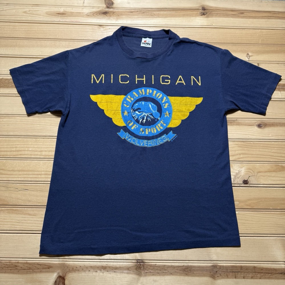 Vintage 80s 1989 University Of Michigan Wolverines Champions Sport Shirt - Large