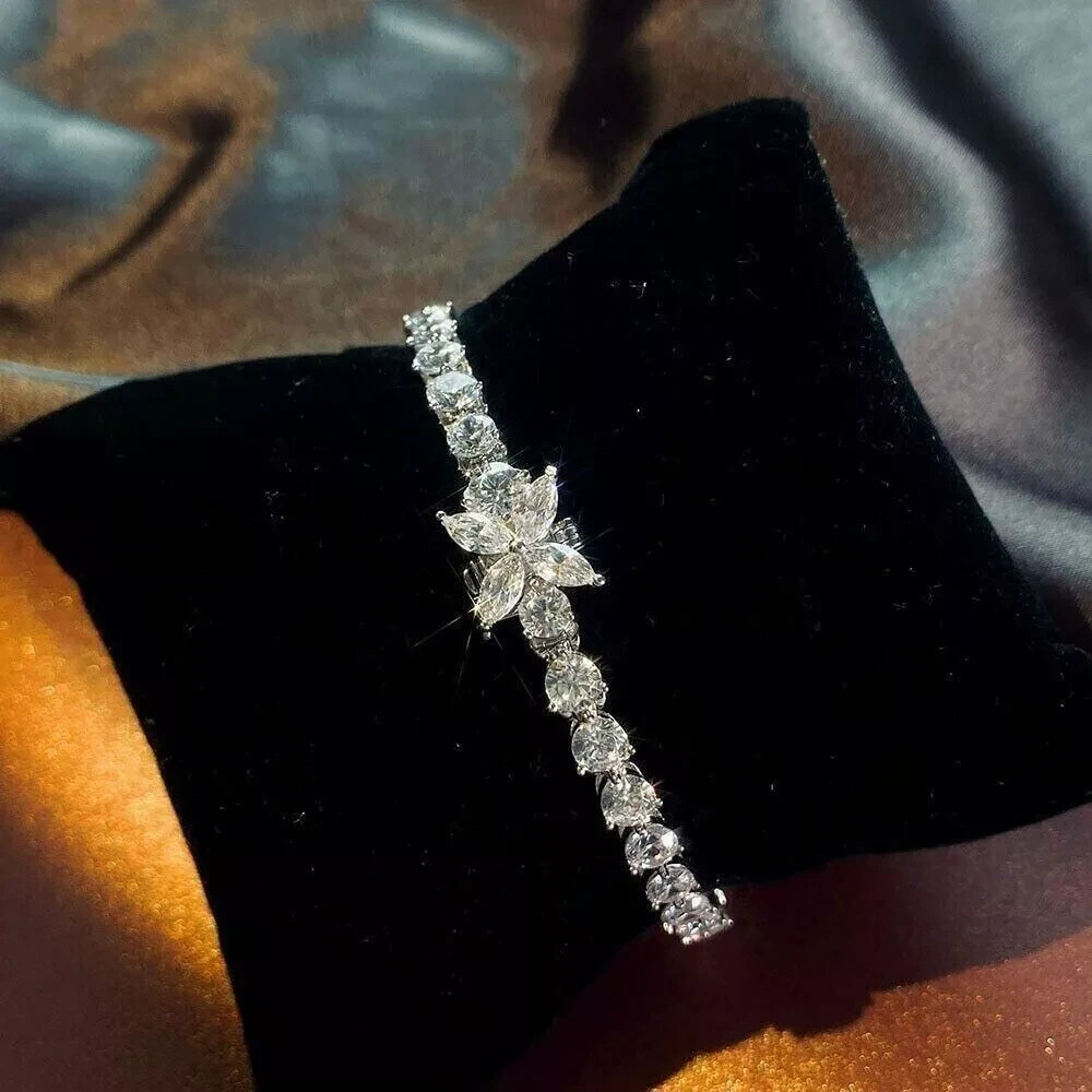 Certified Moissanite 4.00 Ct Tennis Bracelet for Her Gift  14K White Gold Plated