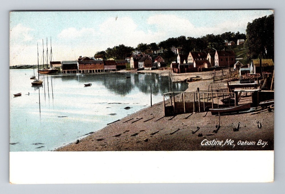Castine ME-Maine, Oakum Bay along Shoreline, Pier Vintage Postcard