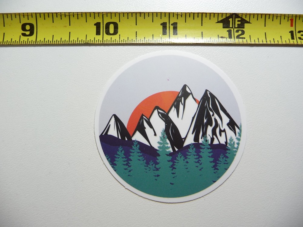 Sunset Peaks Trees Vinyl Decal for Camping Travel and Adventure
