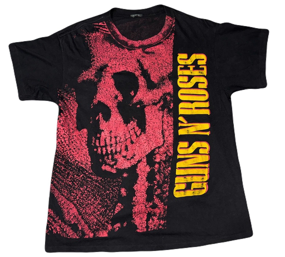 Rare Vintage 90s Guns N Roses Skull AOP Rock Grunge Tour Concert Shirt Size XL