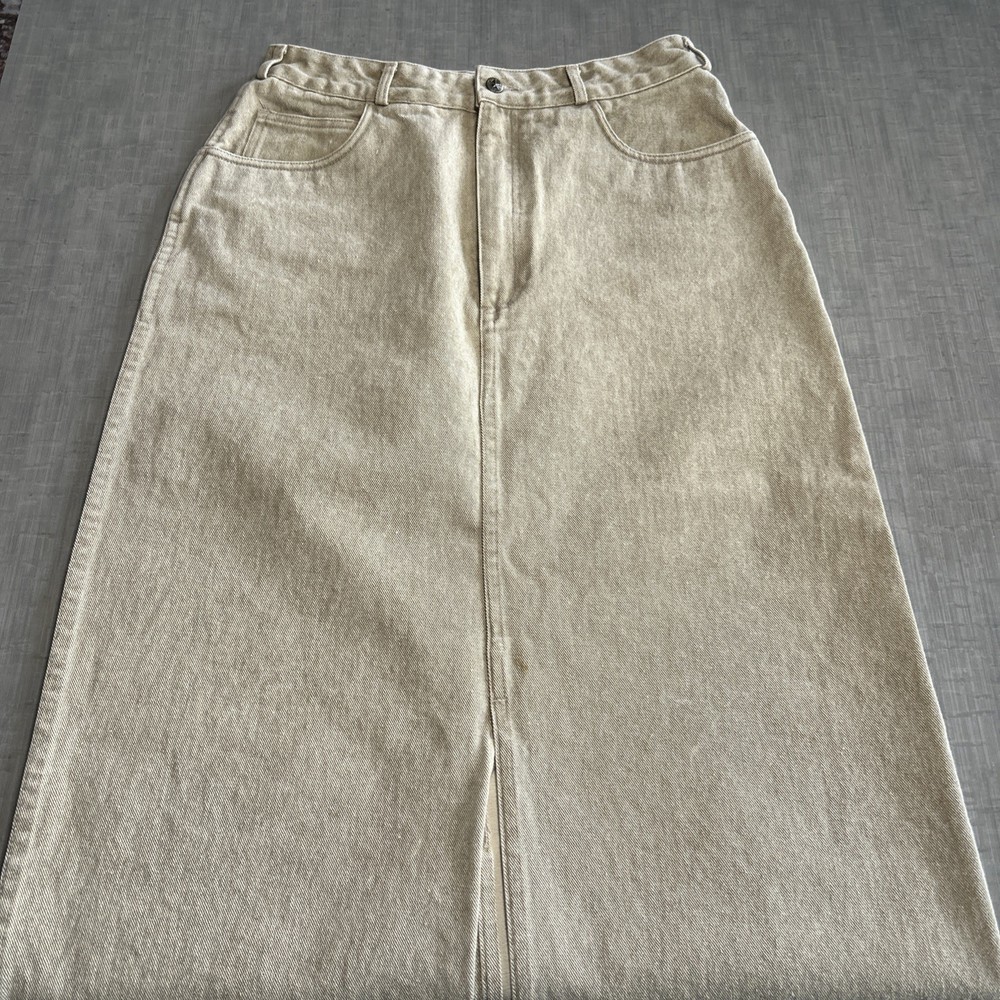 Banana Republic Vintage Safari Denim Jean Midi Skirt Women’s Size 14 Tan Slits