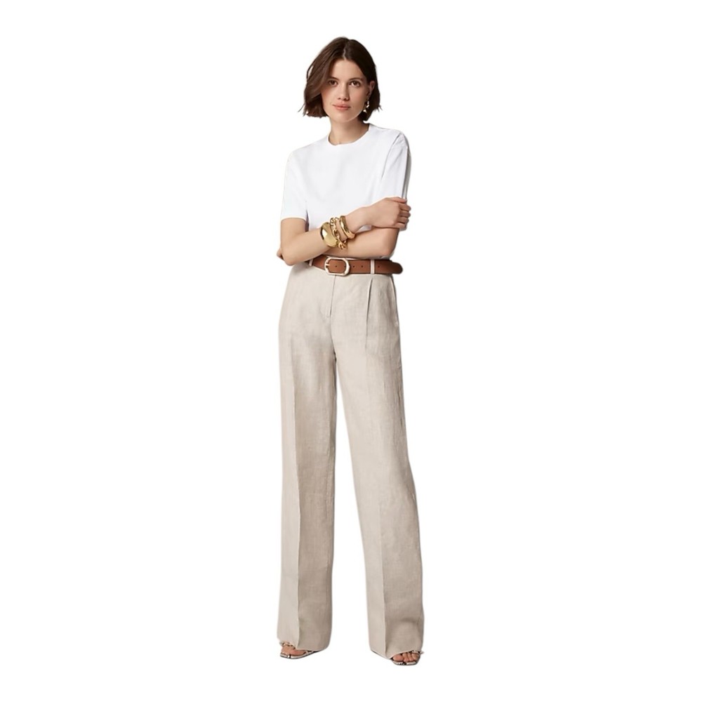 J Crew Wide Leg Essential Pant Linen Light Beige Womens Size 10
