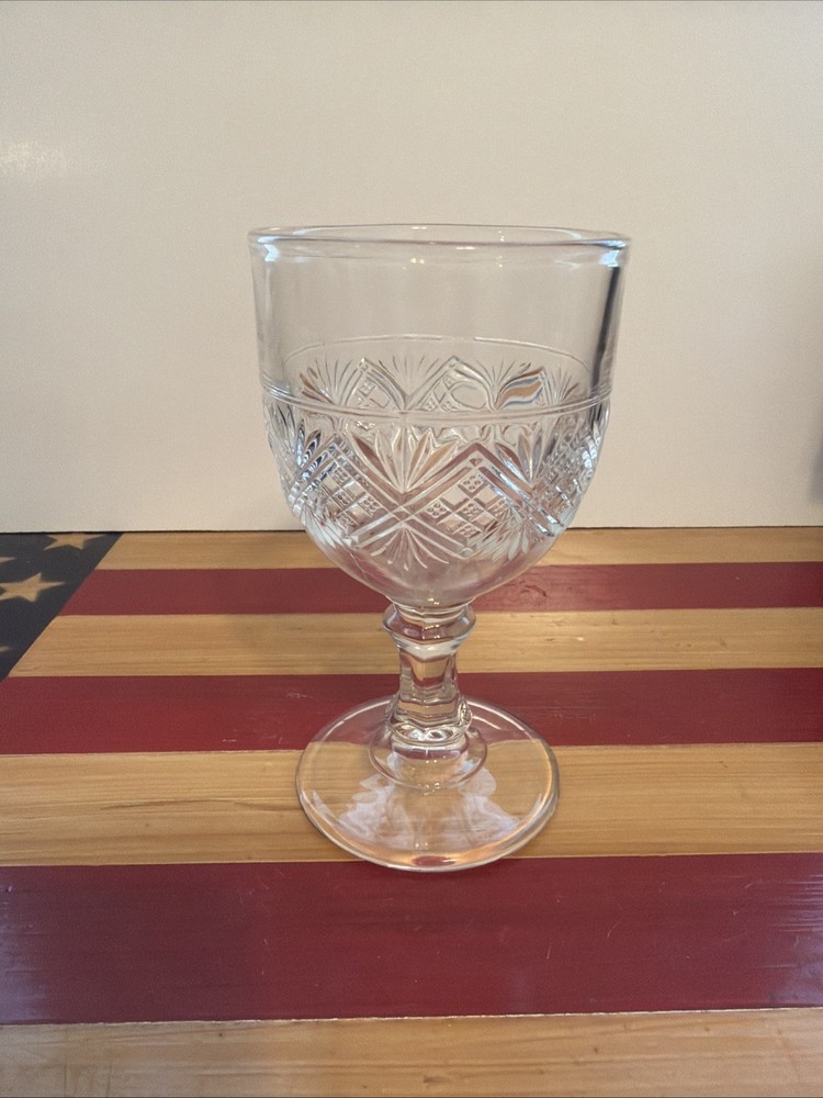 Antique EAPG Bryce Walker water wine Goblet 10oz 3 seam mould fan diamond
