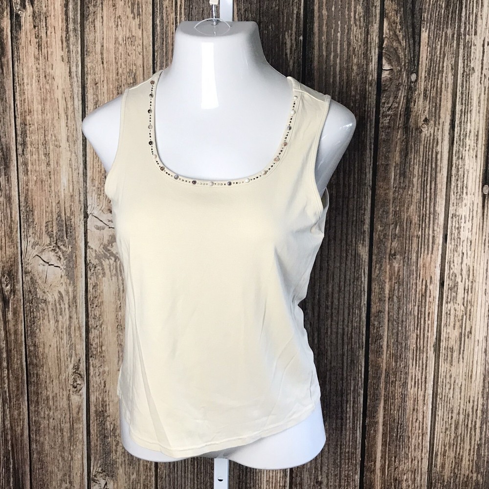 Covington Beige Sleeveless Stretch Blouse Size S Cute Top