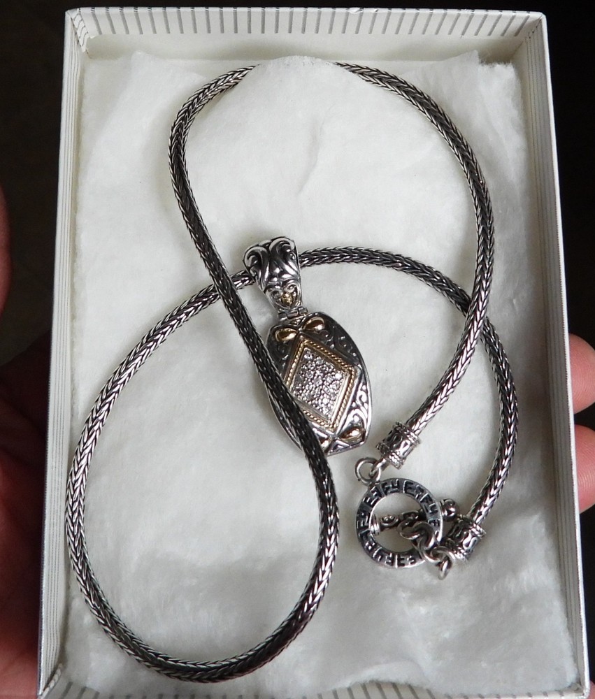 EFFY BH Sterling Silver 18K Gold Diamond Pendant Toggle Necklace