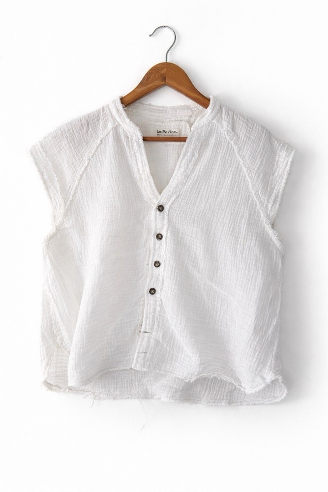 Free People We The Free White Cotton Gauze Top Raw Hem Boho XS
