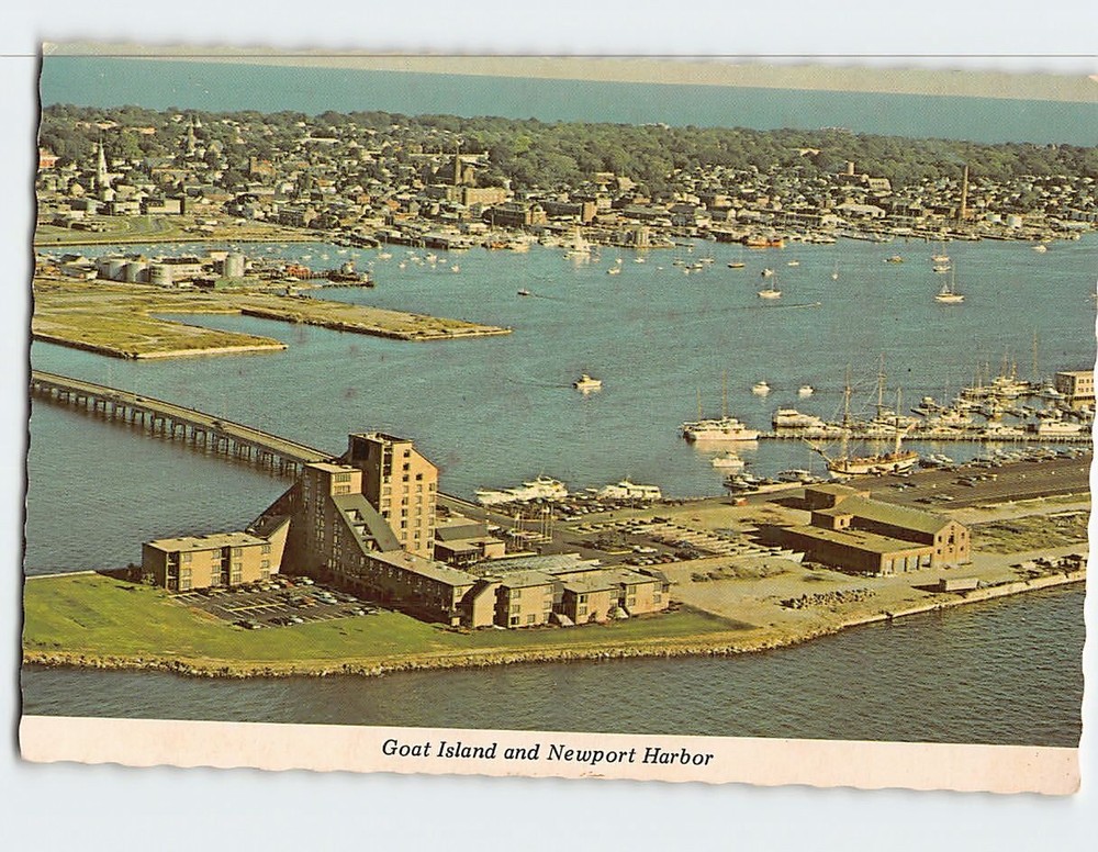 Postcard Aerial View Goat Island & Newport Harbor Newport Rhode Island USA
