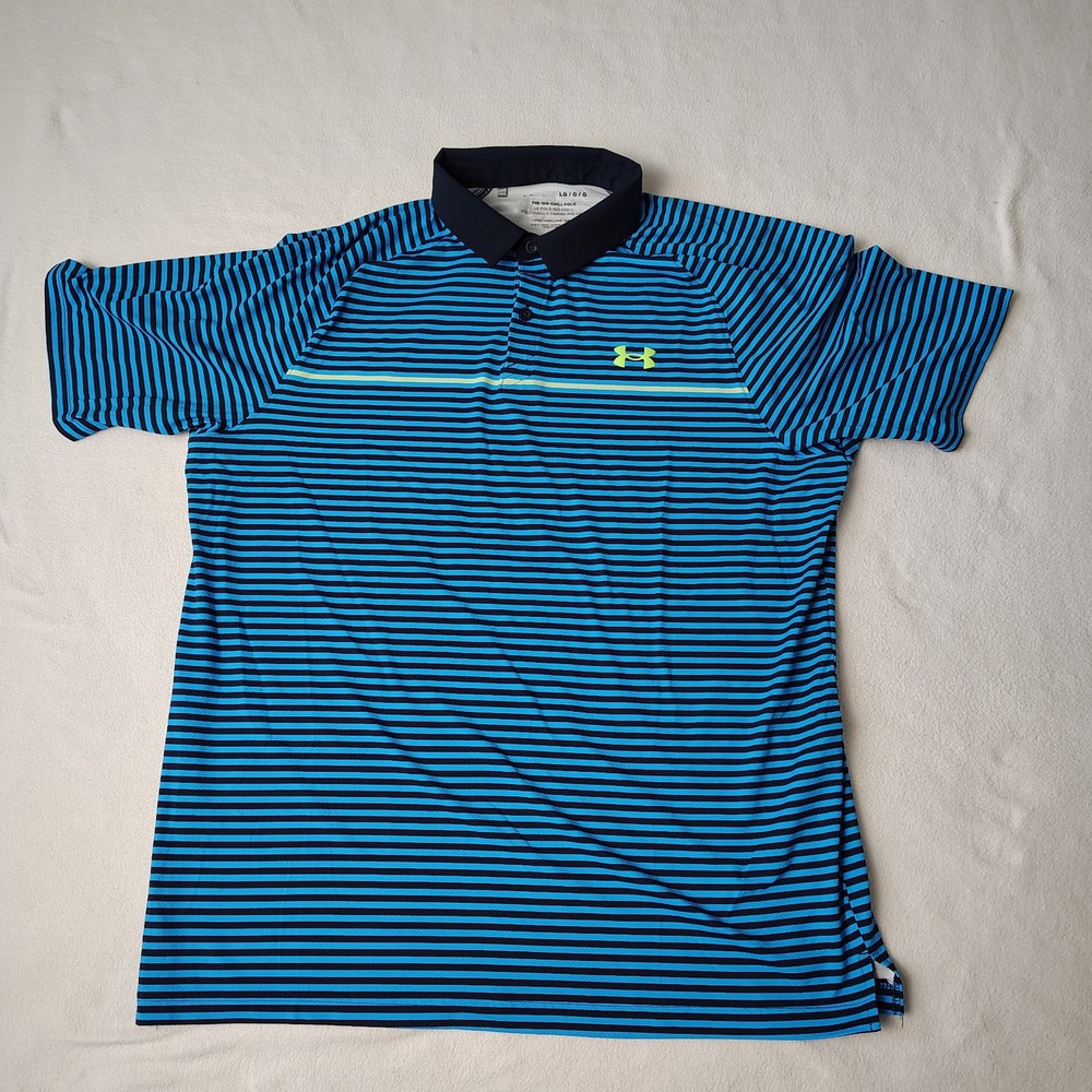 Under Armour Shirt Mens Large Blue Striped The Iso-Chill Polo Golf Performance