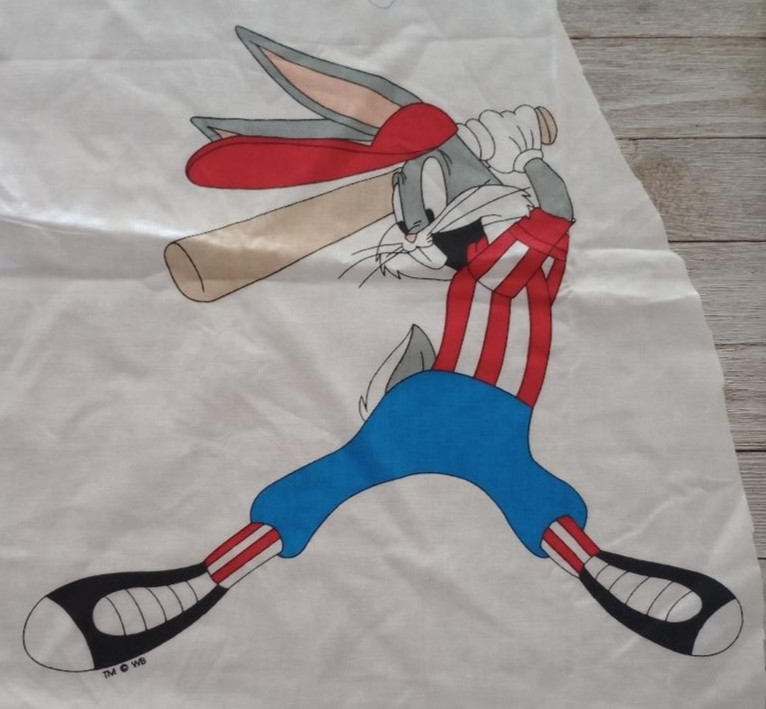 looney tunes bugs baseball fun fabric large piece 13 x 12  inch new