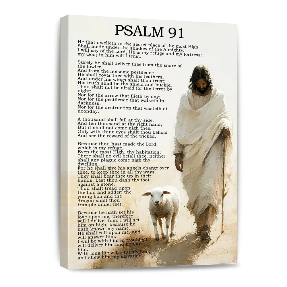 Psalm 91 Canvas Wall Art Bible Verses Decor Scripture Painting Christian Pray...
