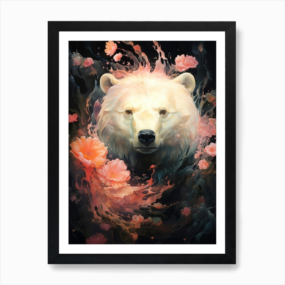 Polar Bear Floral Art Framed Canvas Wall Decor Print