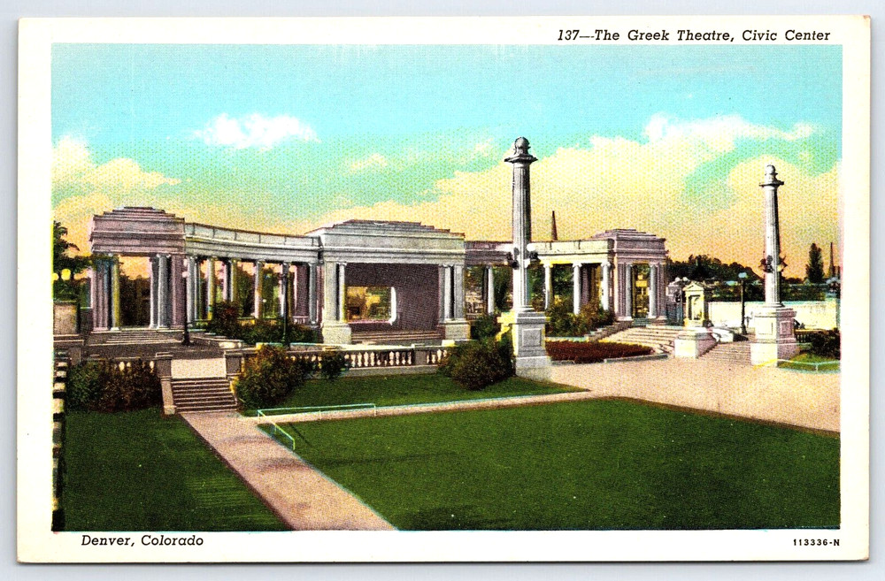 Vintage Old Outdoor Antique Postcard Greek Theatre Civic Center Denver Colorado