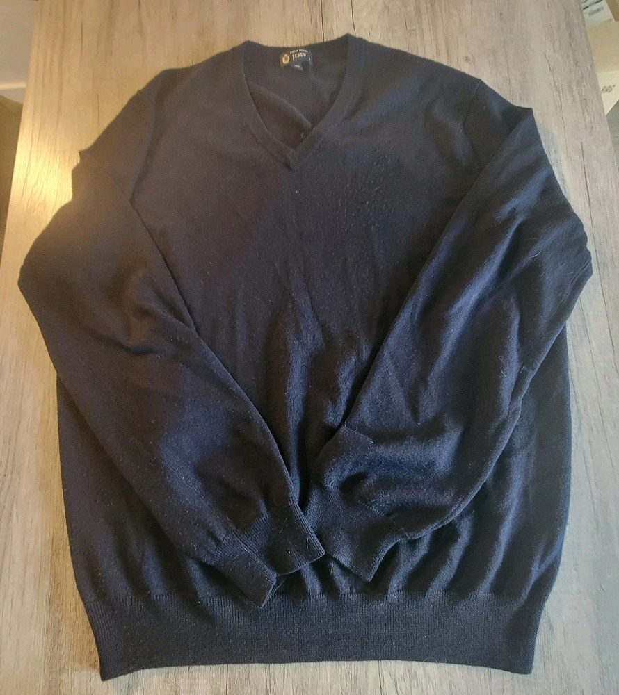 J.Crew Men’s Italian 100% Merino Wool V-Neck Sweater Pullover Navy Blue Large