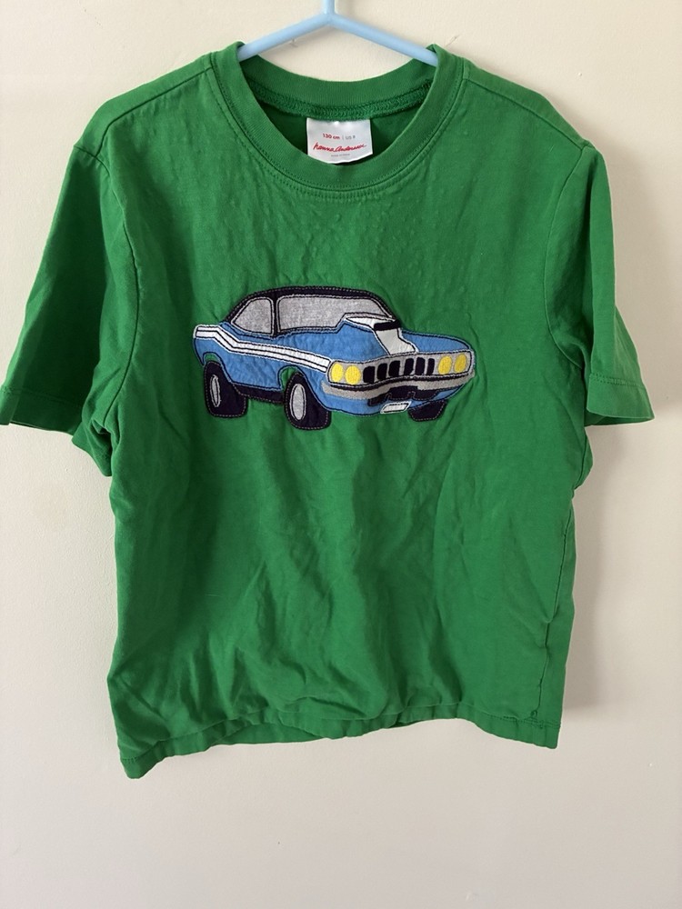 Size 130 Cm US 8 Kids Hanna Andersson Long Sleeve Green Car Shirt