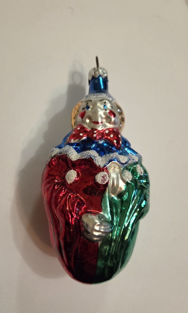 Vintage Blown Glass Christmas Ornament Poland Clown