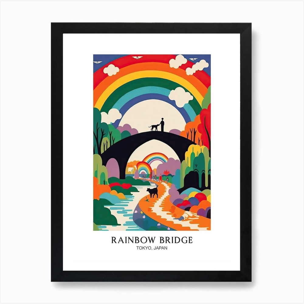 Rainbow Bridge Tokyo Japan Colorful Framed Wall Art Canvas Print Poster