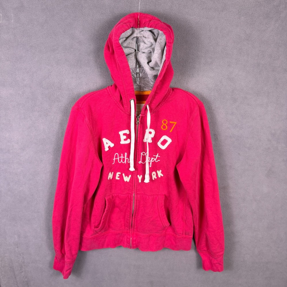 Y2K Aeropostale Womens Hoodie Size XL Red Full Zip Sweatshirt Skate Grunge