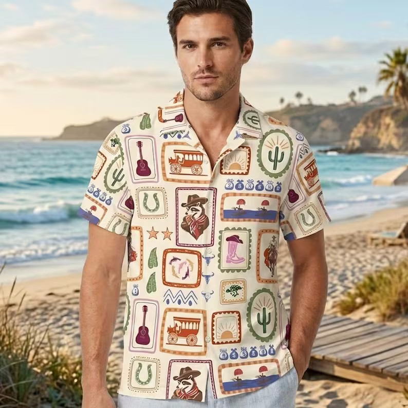 Vintage Western Cowboy Hawaiian Shirt