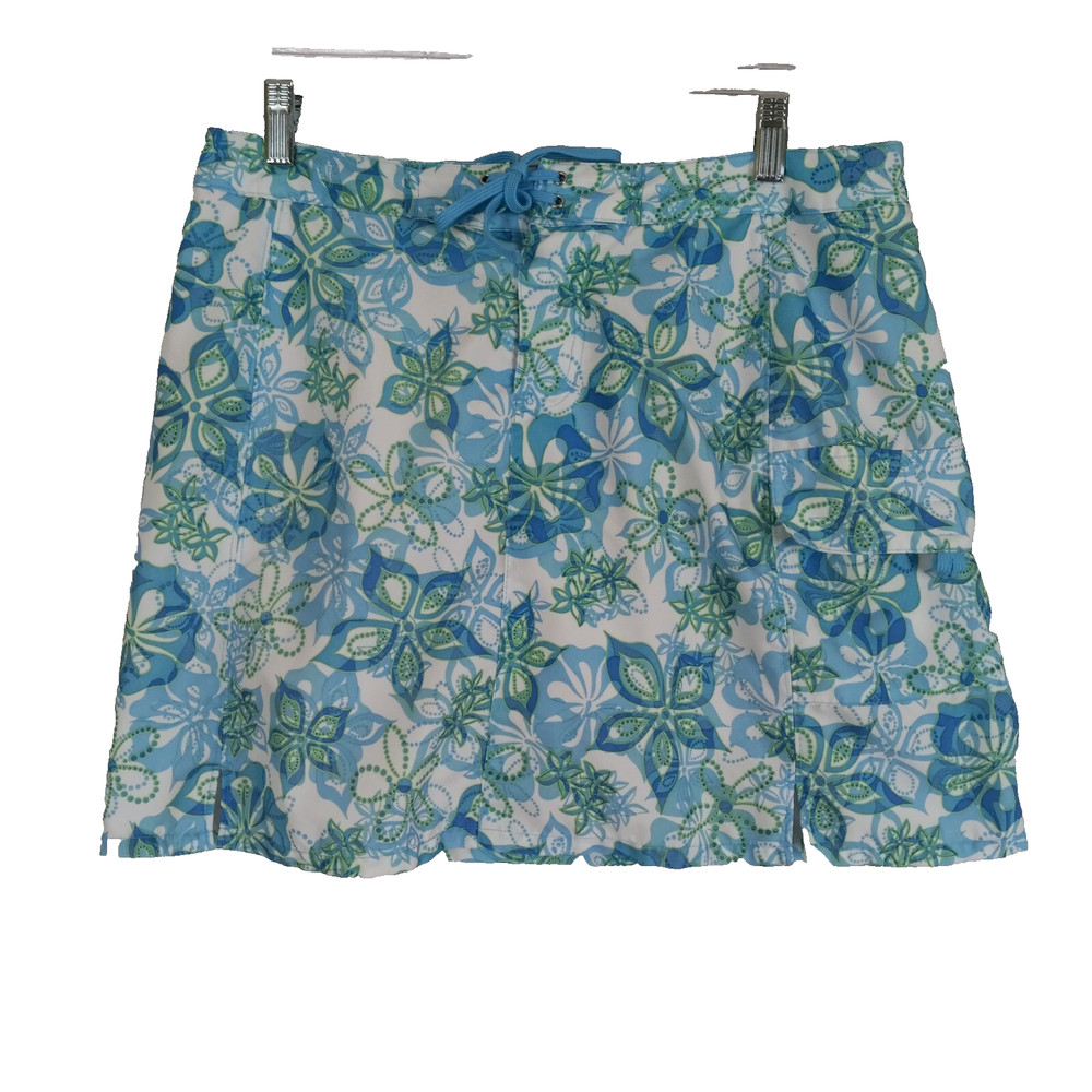Title Nine Skort Womens 8 Blue White Floral Tennis Pickleball Golf Travel Active