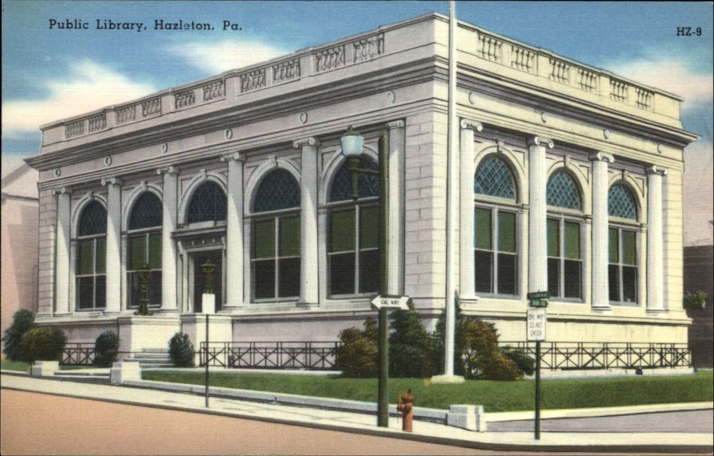 Public Library Hazleton Pennsylvania ~ 1940s linen postcard